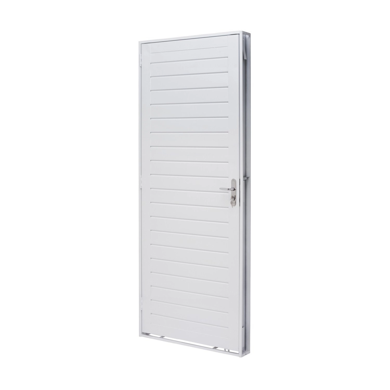 Porta De Aço Lambri 215x83cm Batente 12cm Qualitysol Ramassol Abertura Direita Branco