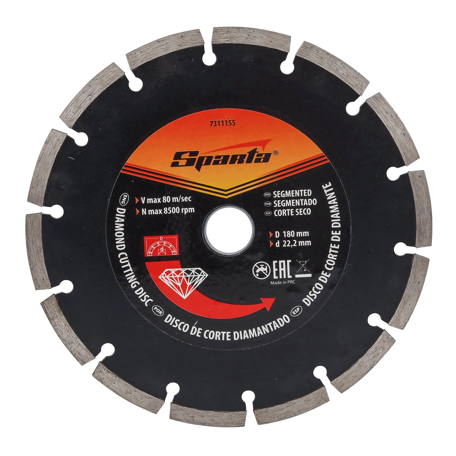 Disco de Corte Diamantado para Concreto, Granito e Mármore 7" 180mm 1 unidade Sparta