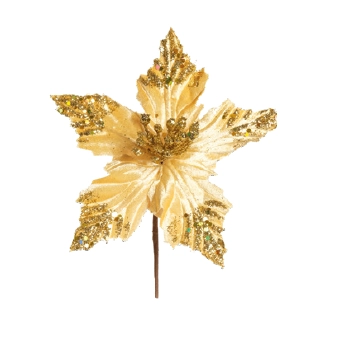 Flor Cabo Curto Poinsetia Ouro 20x12cm Ref.1920789