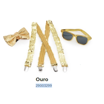 Kit Suspensorio/oculos/gravata Ouro Cromus