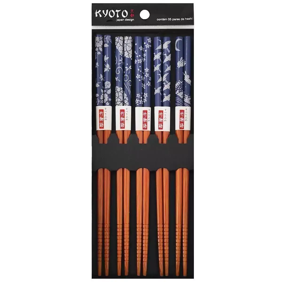 Kit 5 Pares Hashi Bambu Floral Azul Kyoto Talheres Japoneses Pauzinhos De Sushi Yoi