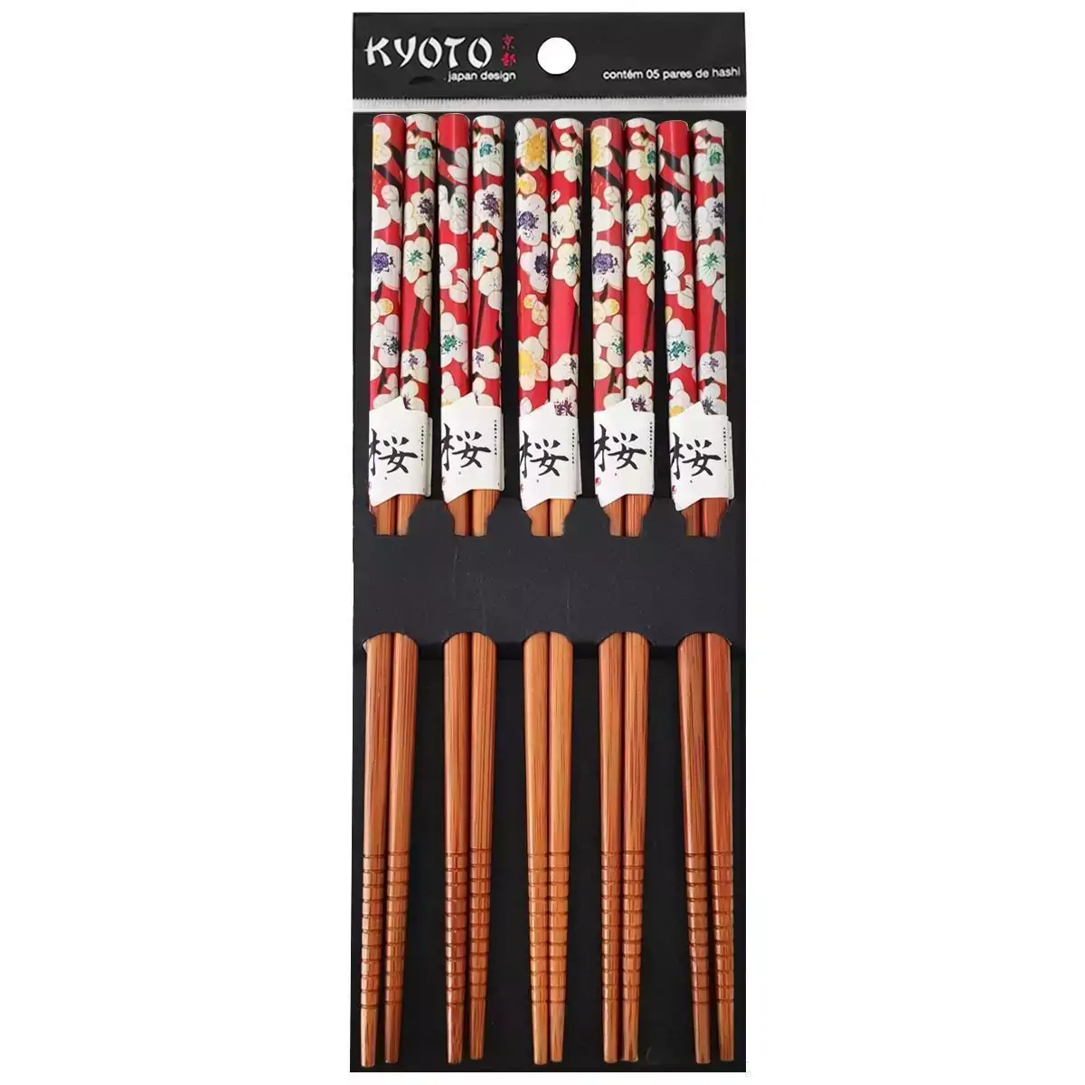Conjunto De Palitos Japoneses Sushi Bambu Kyoto 5 Pares Hashi Floral Vermelho Yoi