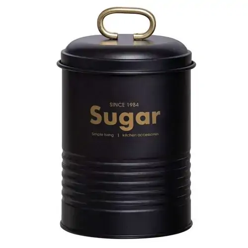 Lata Porta Condimentos Industrial Sugar Pote Para Açúcar Preto Fosco E Dourado Yoi