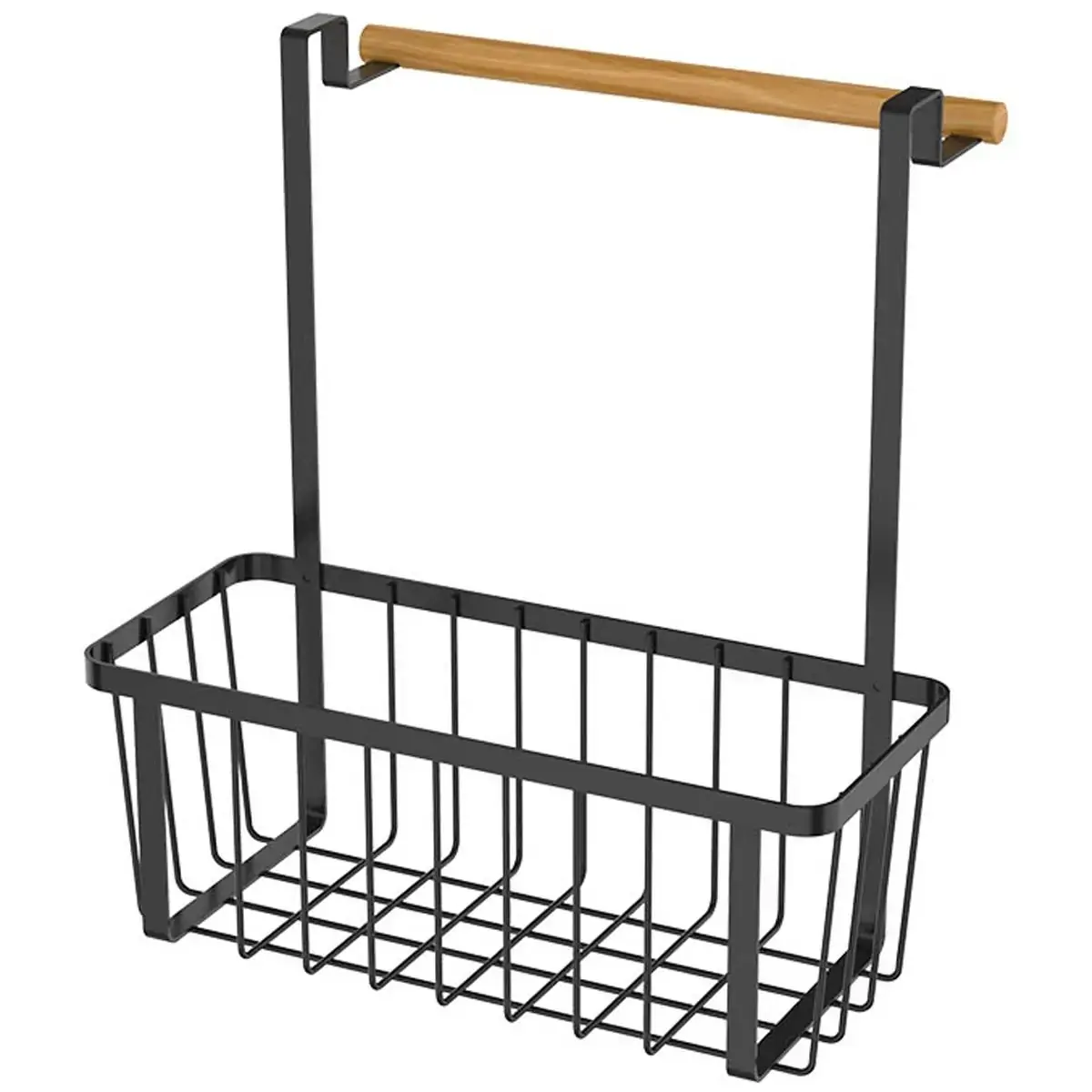 Suporte Organizador Para Porta De Armário De Aço Carbono Preto E Porta Pano Em Madeira Yoi