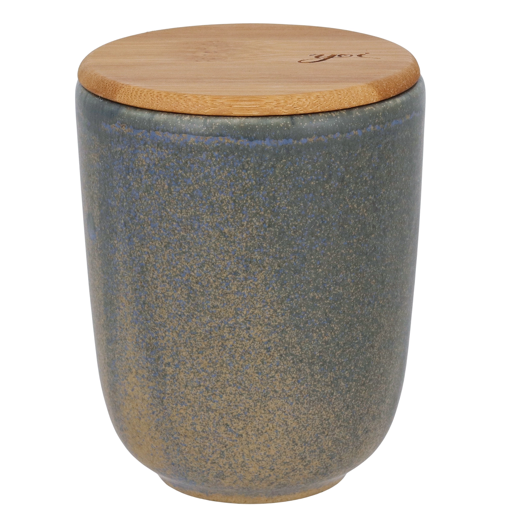 Porta Algodão Cerâmica Esmalte Azul com Tampa Bambu Osaka YOI
