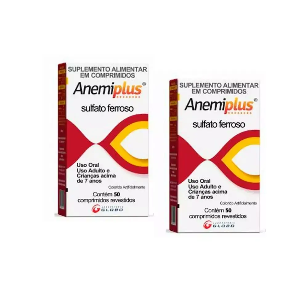 Kit c/2  ANEMIPLUS 50 CAPS SULFATO FERROSO GLOBO