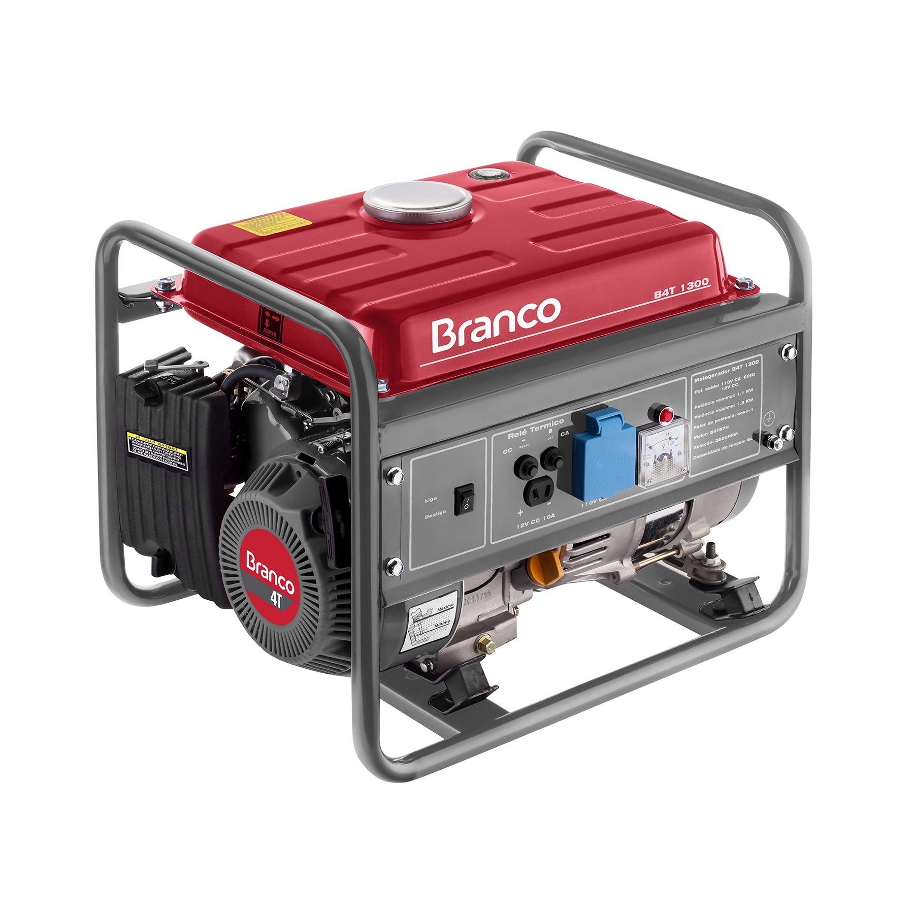Gerador de Energia a Gasolina Aberto 1,3 Kva 127V (110V) B4T-1300 Branco