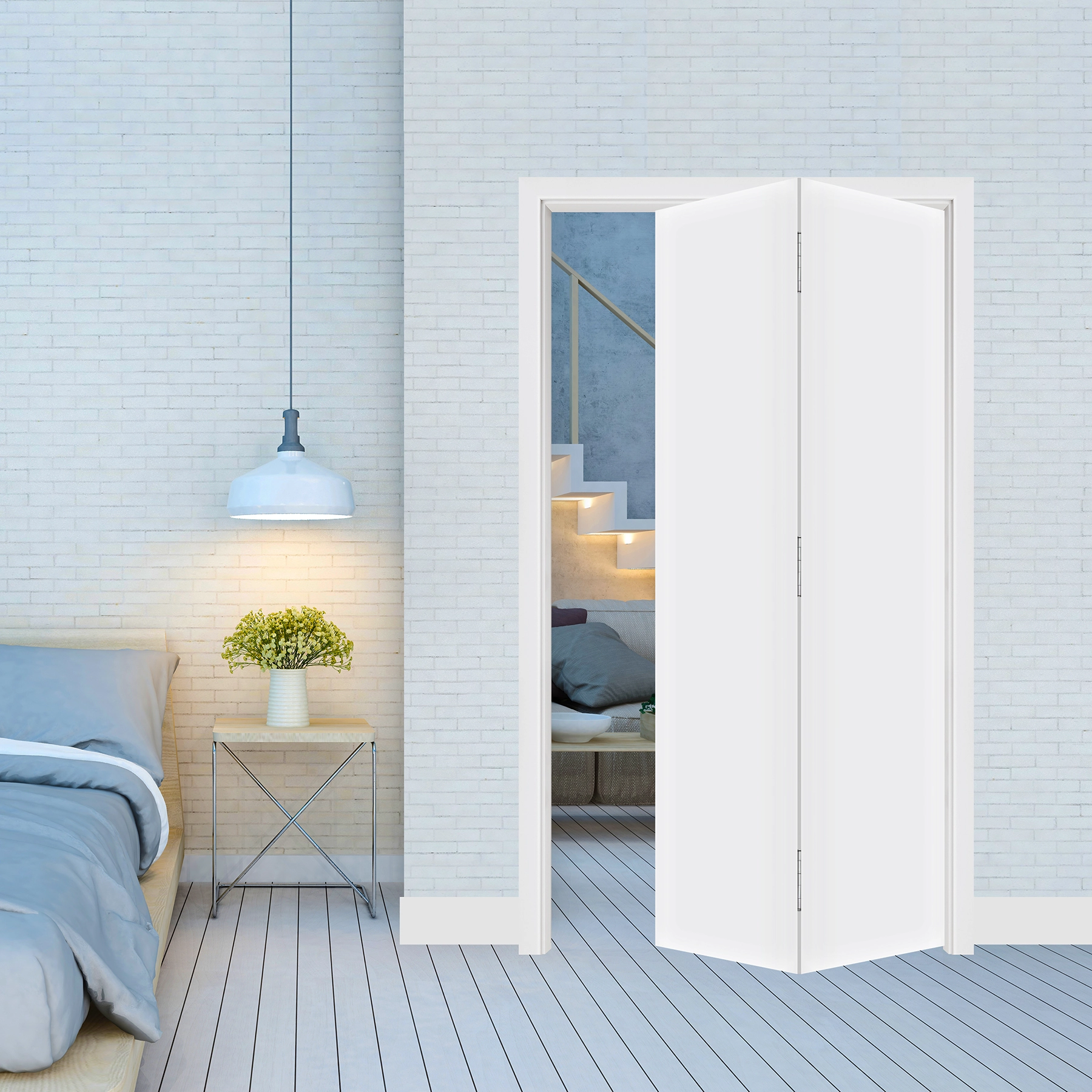 Kit Porta Madeira Camarão Direito Branco 210x60cm Colméia com Batente Regulável 13 a 15cm Lisa Artens