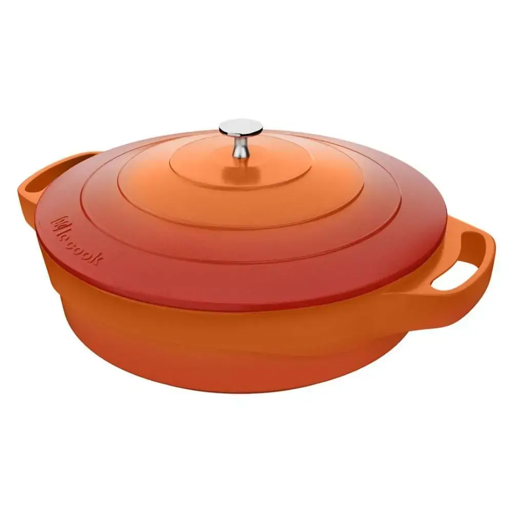 Frigideira/cacarola Le Cook Premier Orange 24cm 2,4l C/ Tampa E Pegadores De Silicone P/ Alcas