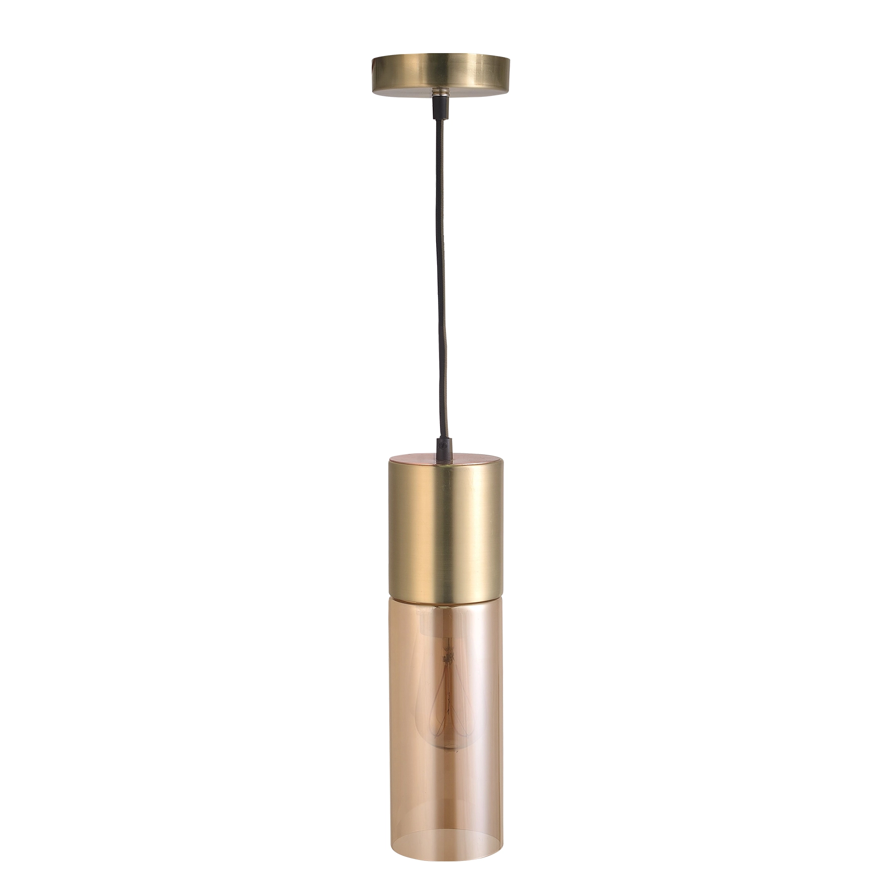 Pendente Interno 1 Lâmpada Dourado e Champagne Vidro e Metal Quality