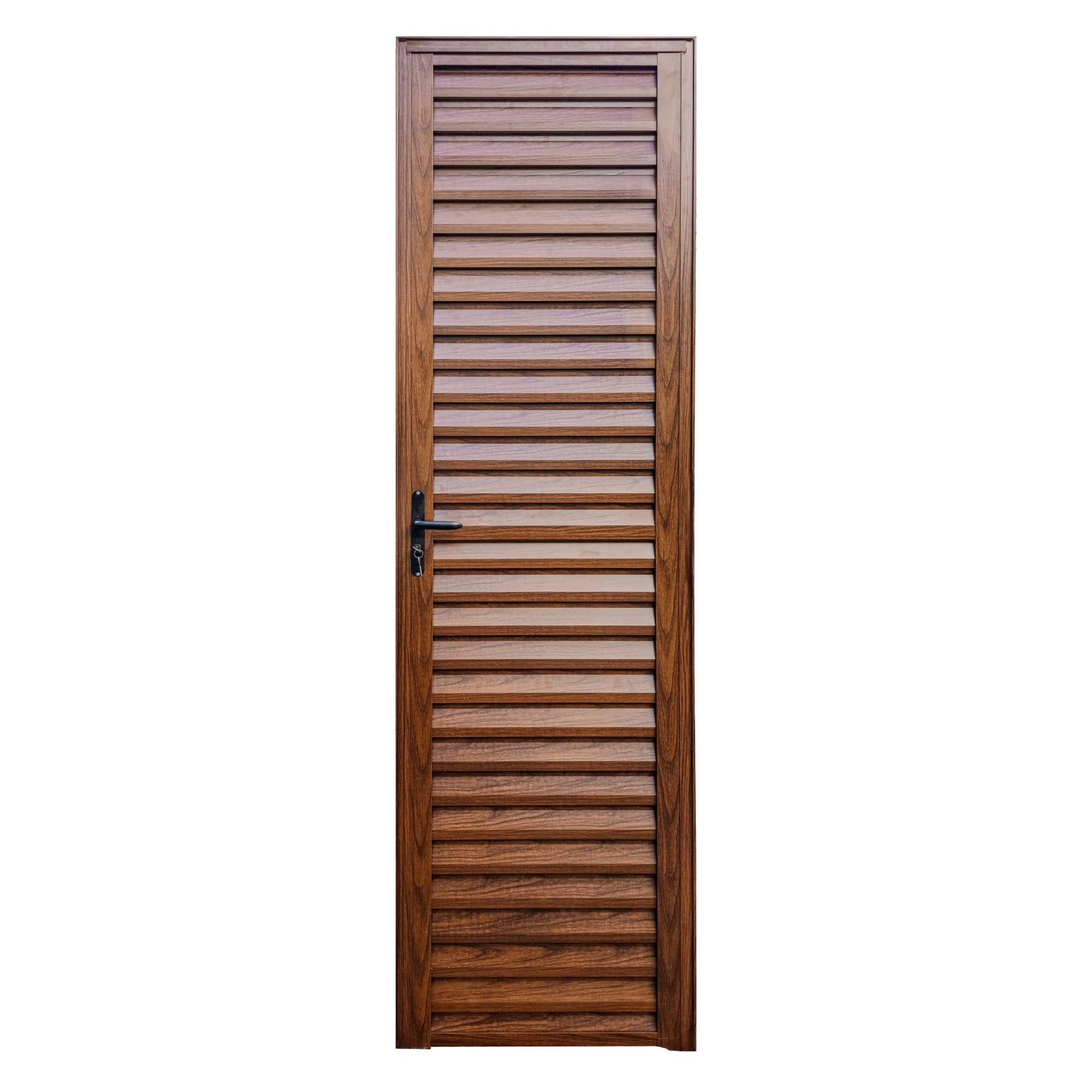 kit Porta de Alumínio de Giro Direita Amadeirado 210x60cm com Batente 12cm Veneziana Líder