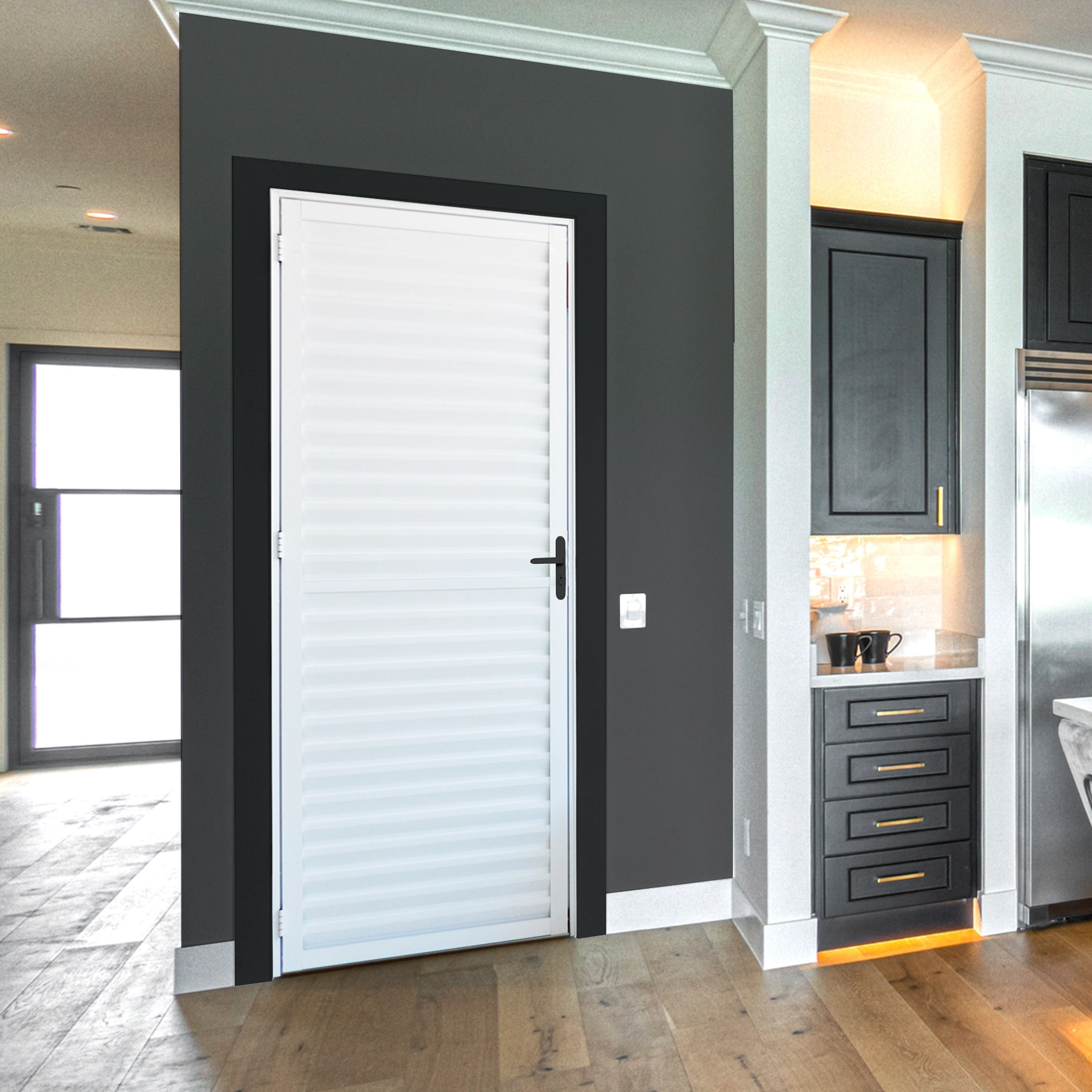 Kit Porta Alumínio de Giro Esquerdo Branca 210x70cm Veneziana Slim Líder