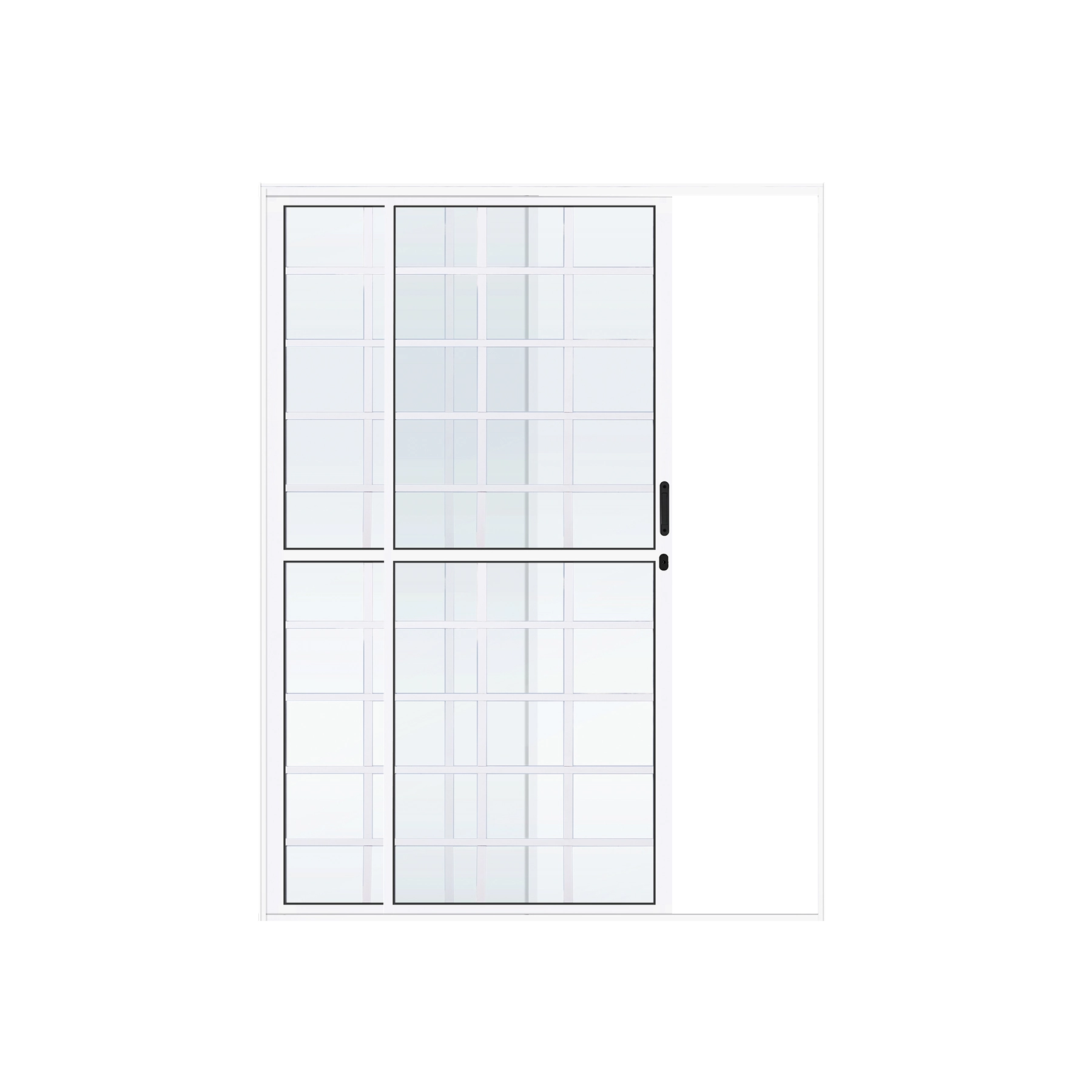 Porta de Correr 2 Folhas Quadriculada Alumínio Pintado Branco 2,10x1,60m Lado Esquerdo Linha Palace Líder