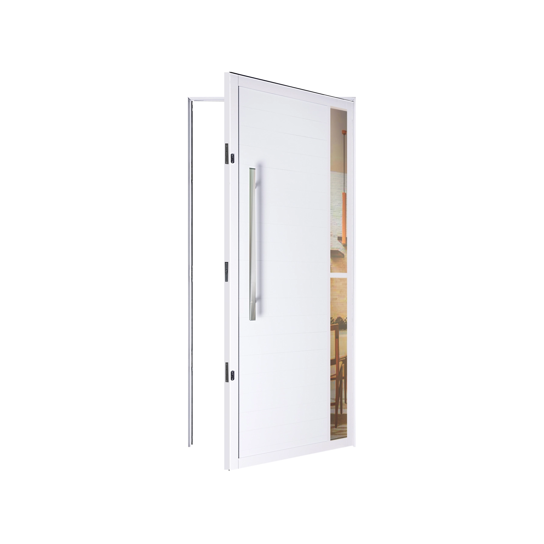Porta Lambrill de Giro 1 Folha com Visor Alumínio Pintado Branco 2,10x1,00m Lado Direito Linha Palace Líder