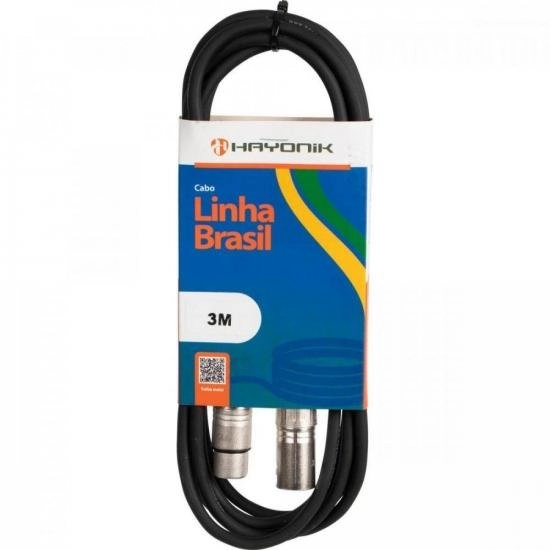 Cabo Para Microfone Hayonik Linha Brasil Xlr(f) X Xlr(m) 3m Preto