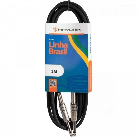 Cabo Para Instrumentos P10 X P10 3m Linha Brasil Preto Hayonik