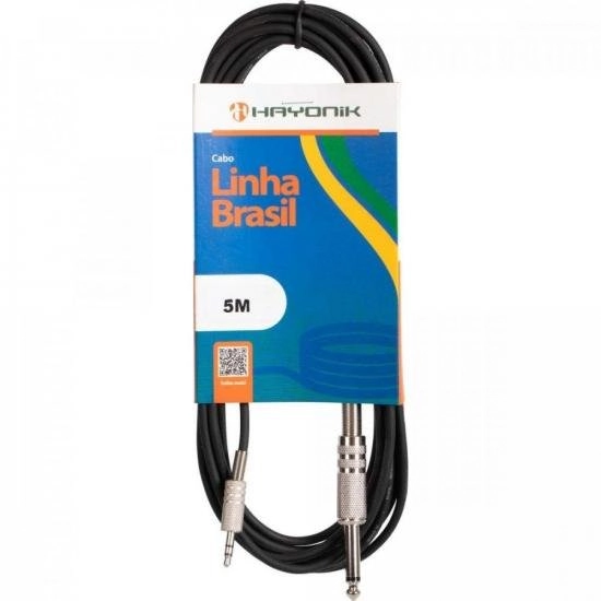Cabo De Áudio Hayonik Linha Brasil P2 Estéreo X P10 Mono 5mts Preto