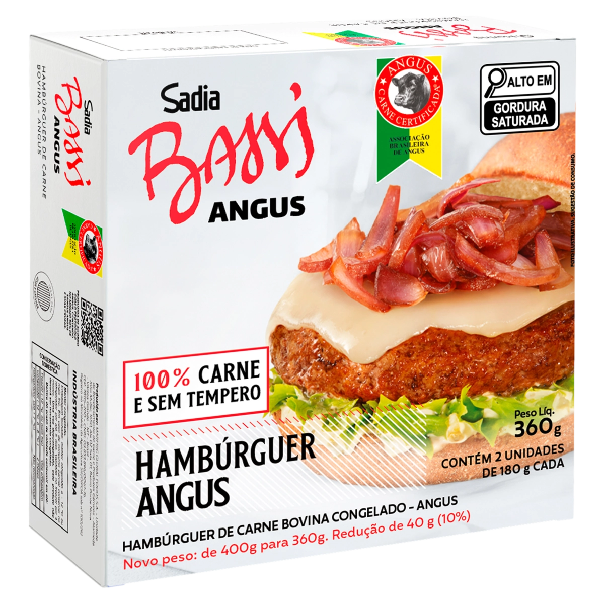 Hambúrguer De Carne Bovina Angus Sadia Bassi Caixa 360g 2 Unidades