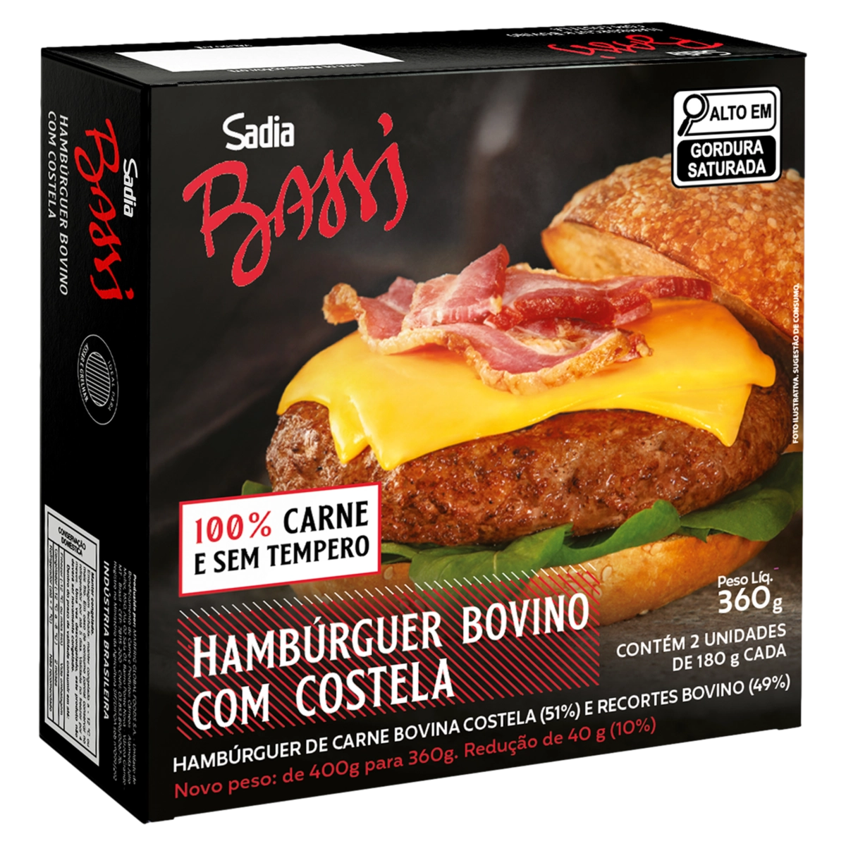 Hambúrguer De Carne Bovina Costela Sadia Bassi Caixa 360g 2 Unidades