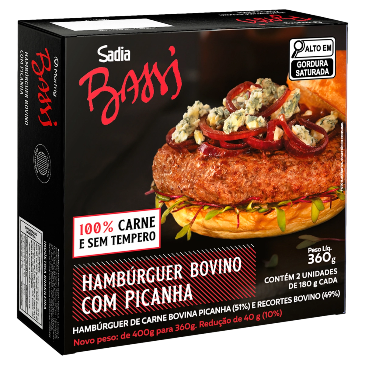 Hambúrguer De Carne Bovina Picanha Sadia Bassi Caixa 360g 2 Unidades