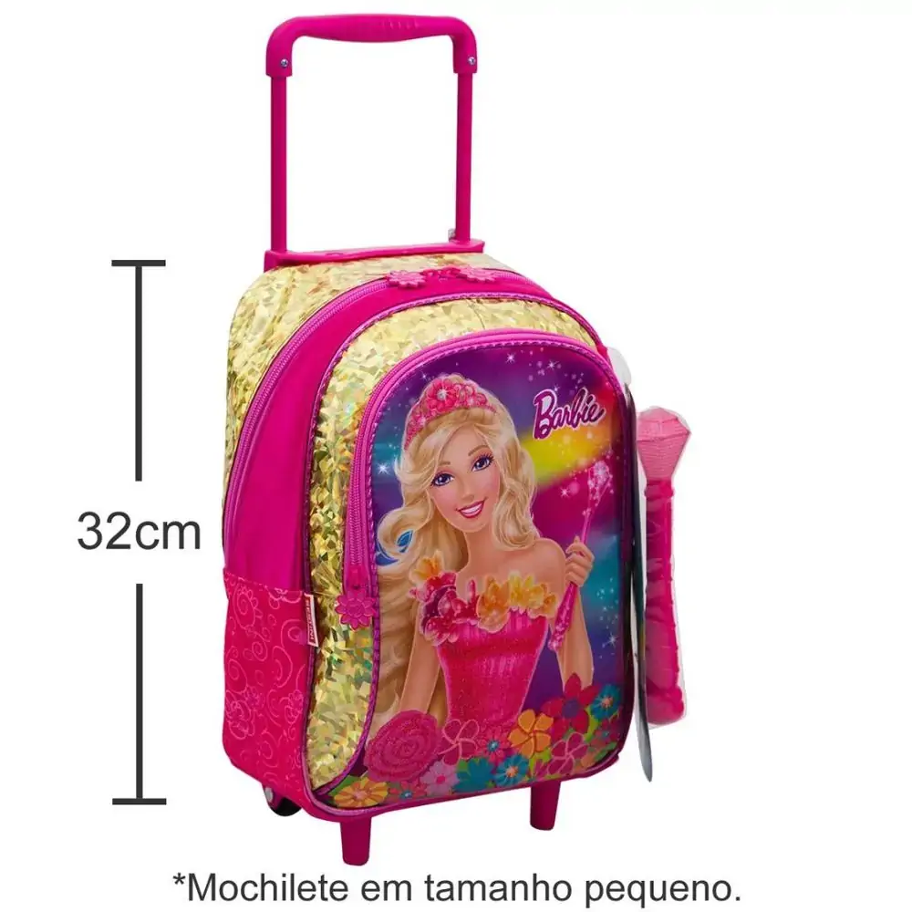 Mochila Infantil Com Rodinhas Pequena Barbie Portal Secreto Rosa Sestini