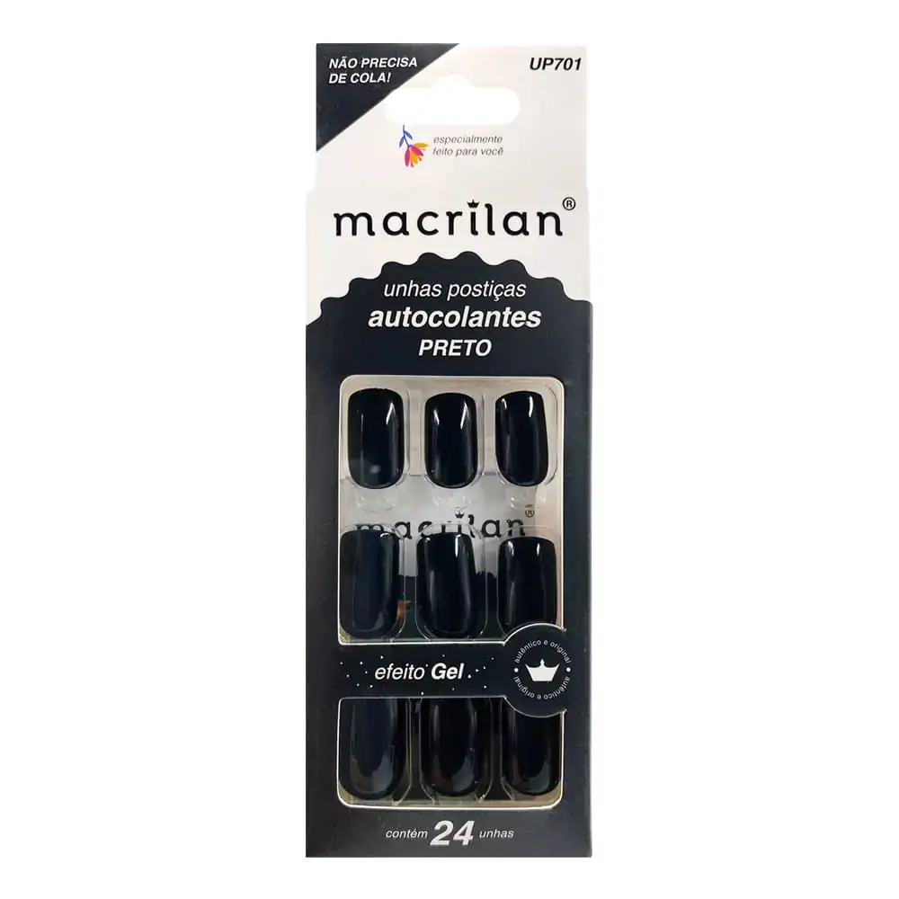Unhas Postiças Autocolantes Cor Preta Up701