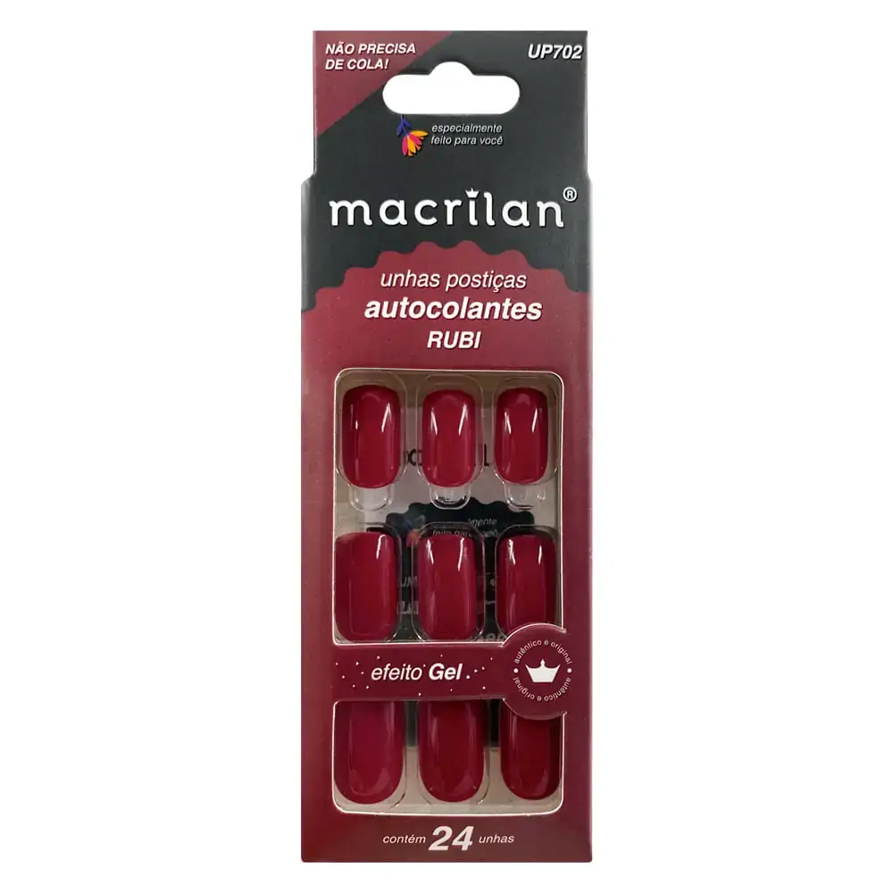 Unhas Postiças Autocolantes Média Rubi Macrilan 24un