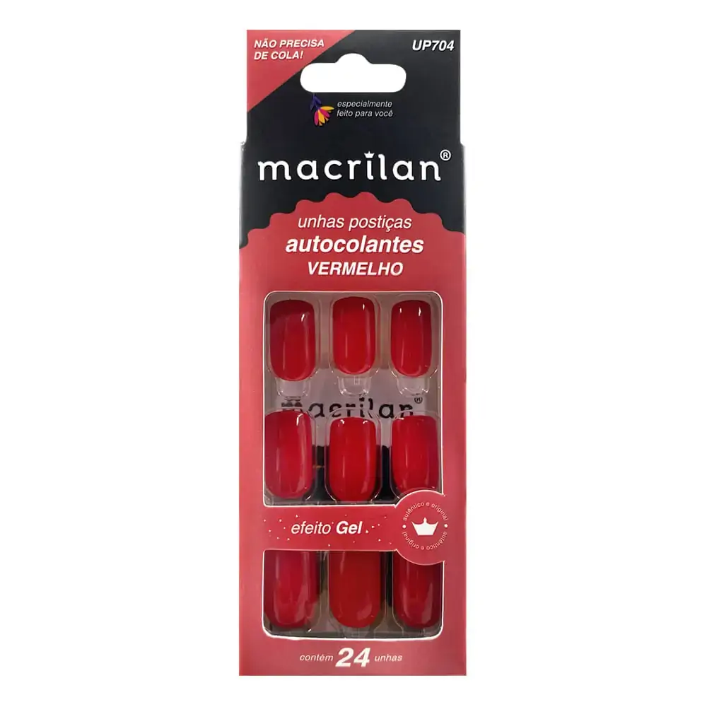 Unhas Postiças Autocolantes Cor Vermelho Up704