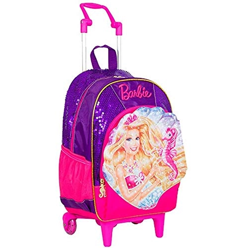 Mochila Infantil Com Rodinhas Barbie Sereia Das Pérolas Lilás E Rosa Sestini