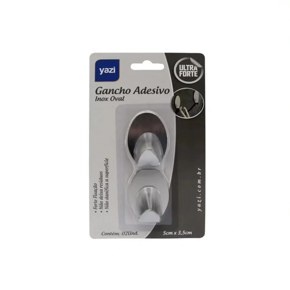 Gancho Adesivo Inox Oval C/2