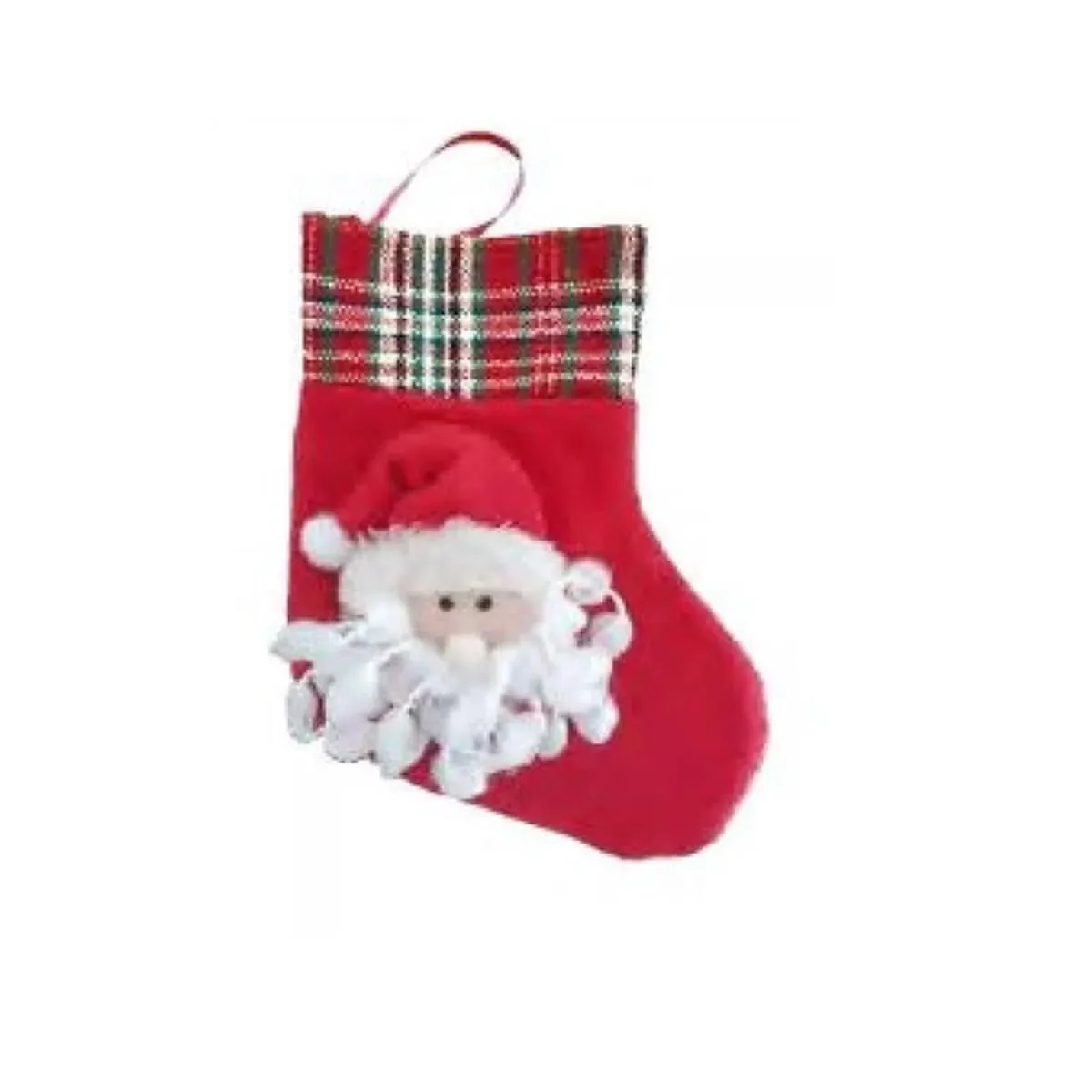 Enfeite de Natal Meia Carinha do Papai Noel Yangzi Xadrez 25 cm