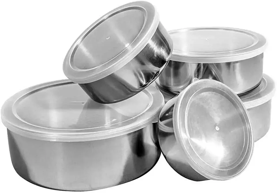 Conj Potes 05 Pcs Inox C/tampa Plastica