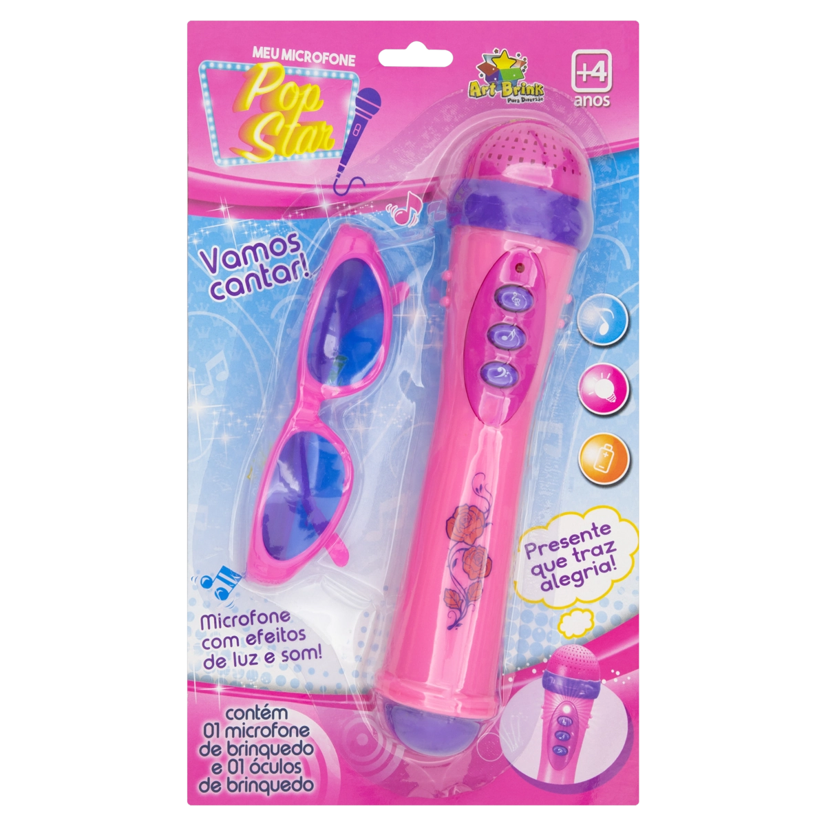 Kit Microfone óculos Rosa Pop Star Art Brink