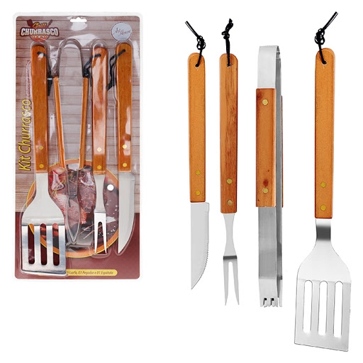 Kit Churrasco Art House Cabos De Madeira