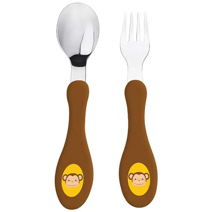 Kit Talher Colher e Garfo Infantil Macaco marrom