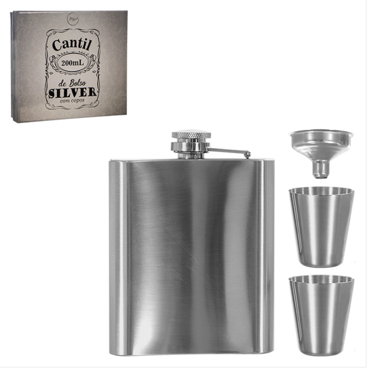 Cantil De Bolso Inox 200 Ml Kit C/3pcs