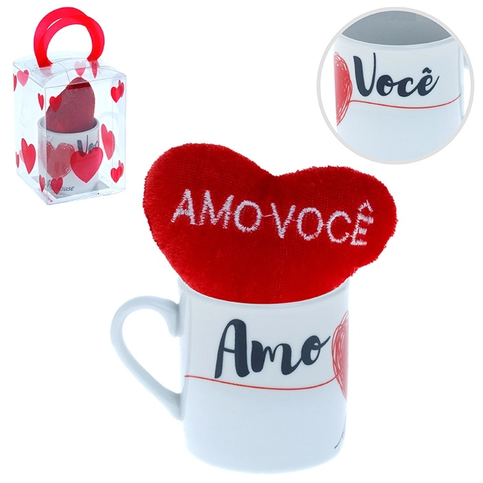 Mini Caneca Cerâmica Com Coração De Pelúcia - Art House