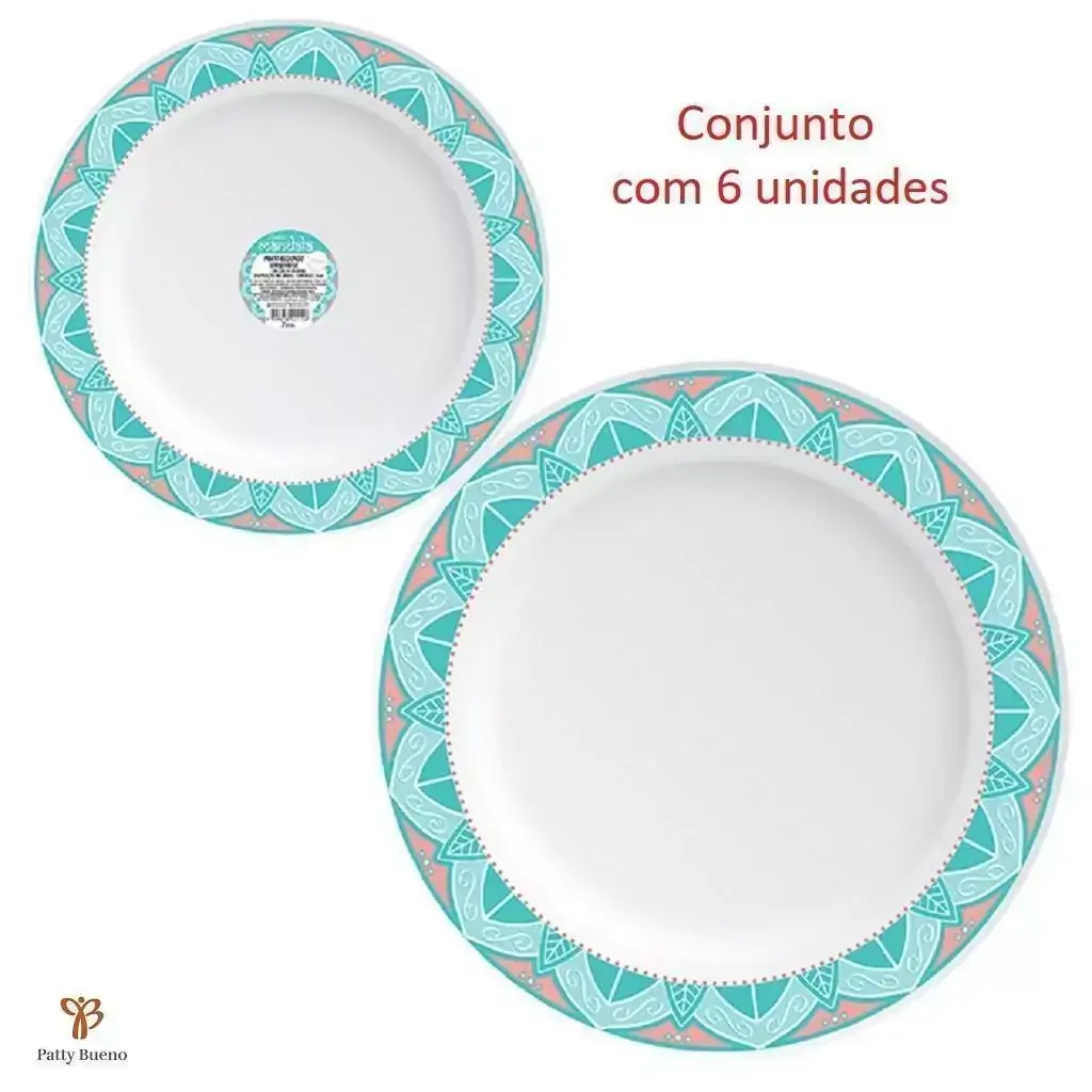 6 PRATOS SOBREMESA REDONDO EM MELAMINA PLÁSTICO RESISTENTE DE 20 CM - Mandala Indiana