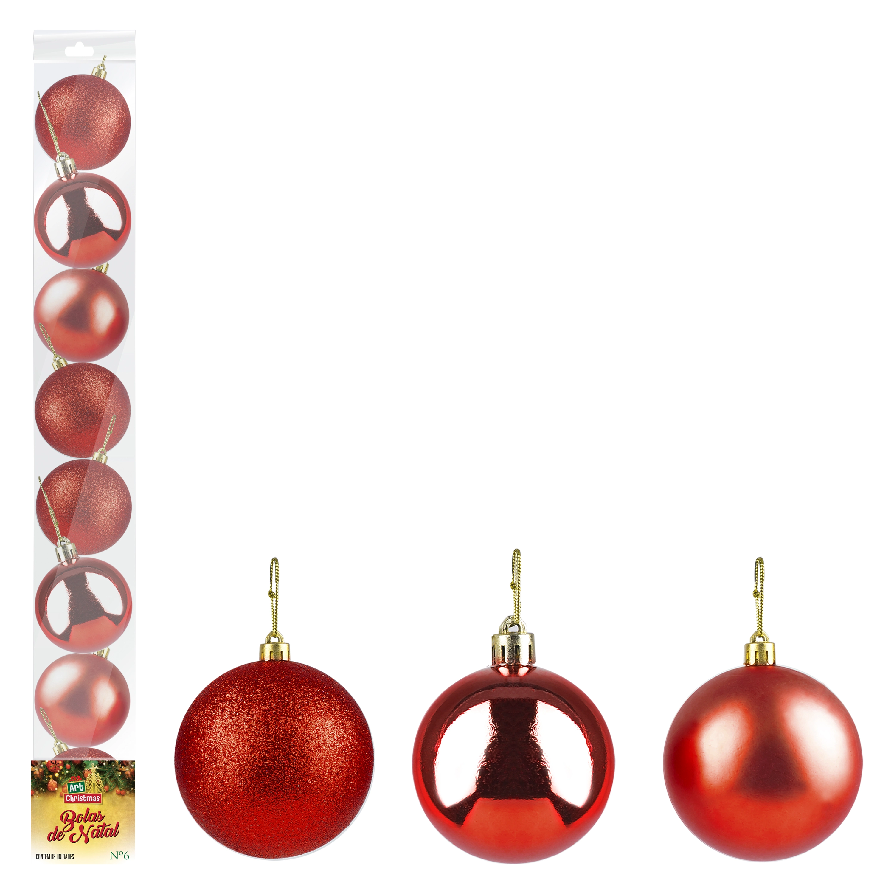 Bola Natal Lisa Vermelha 6cm 8pcs 842865 Issam