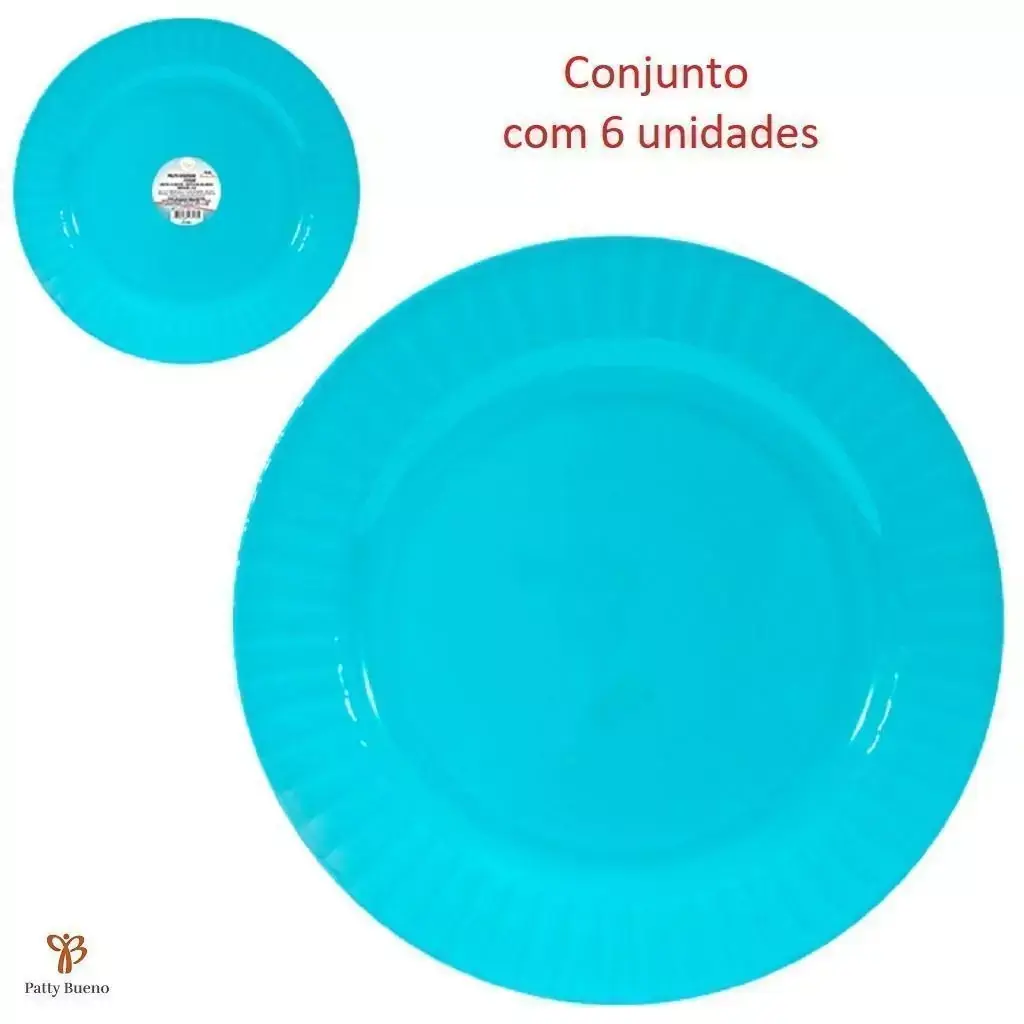 6 PRATOS FUNDOS REDONDO EM MELAMINA PLÁSTICO RESISTENTE DE 25 CM COLOR - Azul
