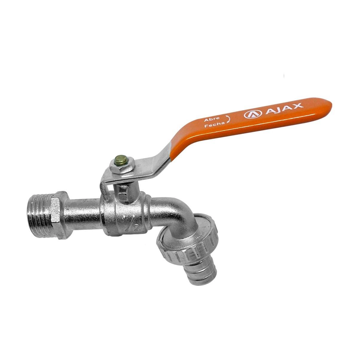 Torneira Esfera Metálica Alavanca 1/2" Com Adaptador 3/4" - Ajax