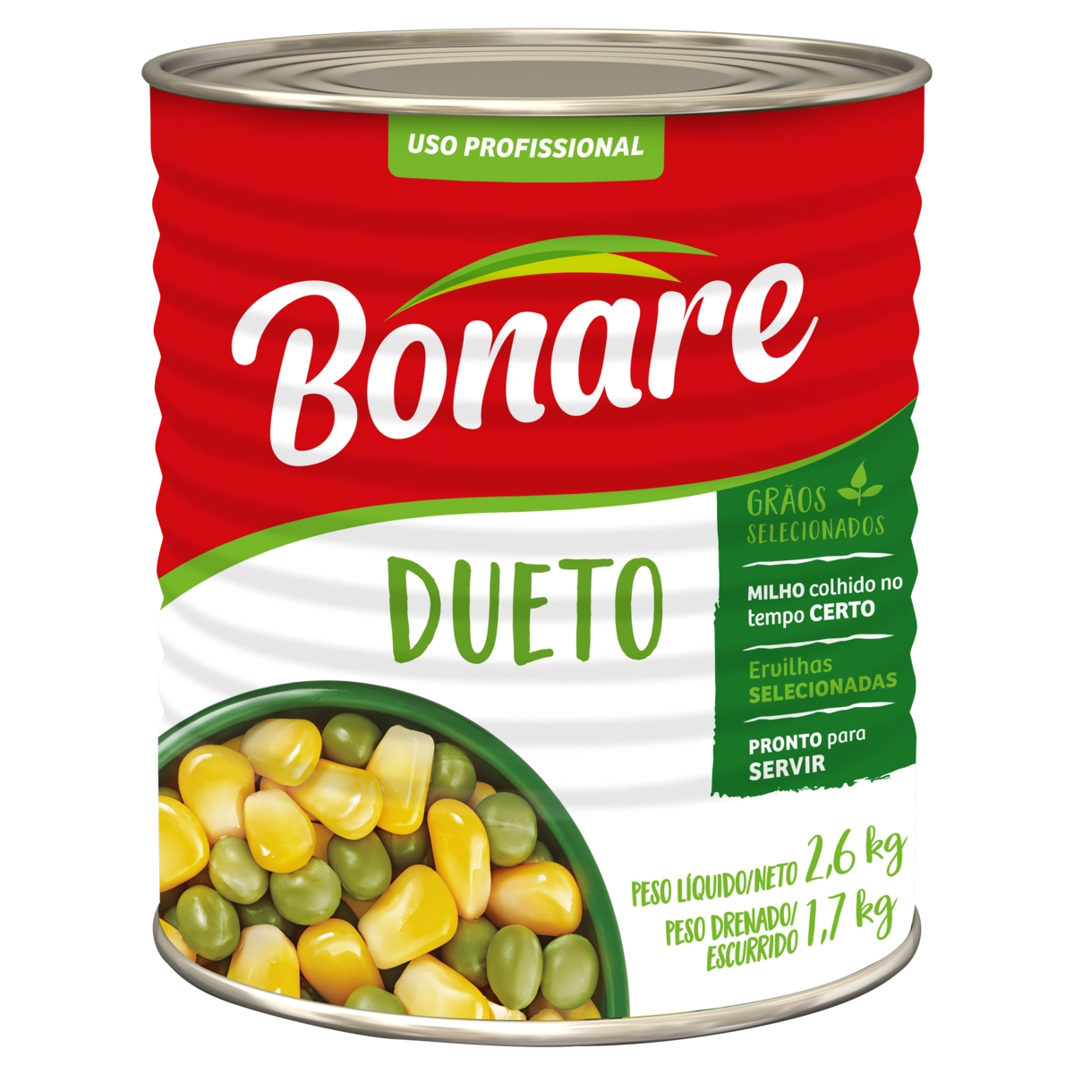 Ervilha E Milho Verde Em Conserva Dueto Uso Profissional Bonare Lata 1,7kg