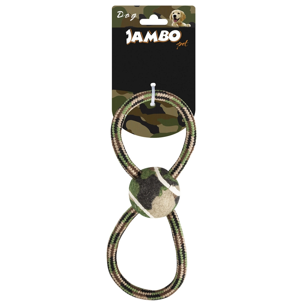 Brinquedo Jambo Para Cães Corda Militar 8 Com Bola De Tênis Verde