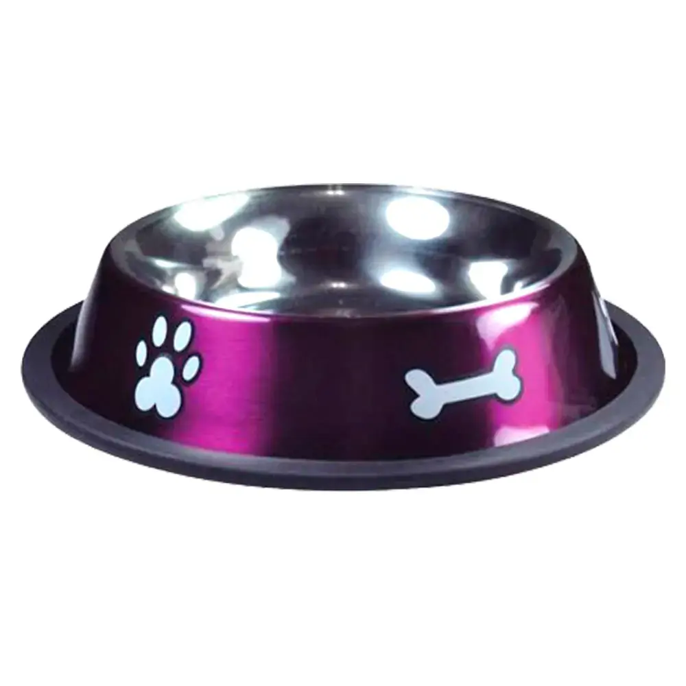 Comedouro Inox Rubber Print Rosa Jambo Médio