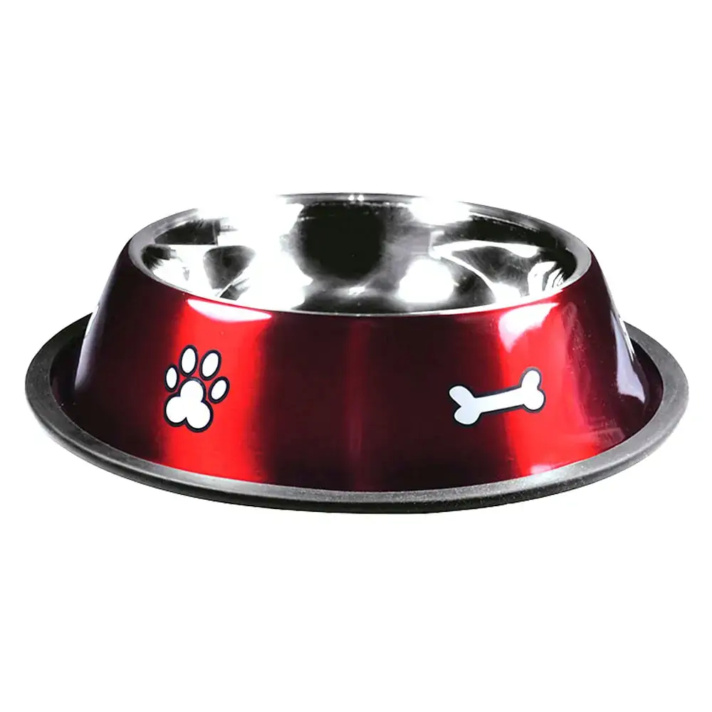 Comedouro Inox Rubber Print Vermelho Jambo Médio