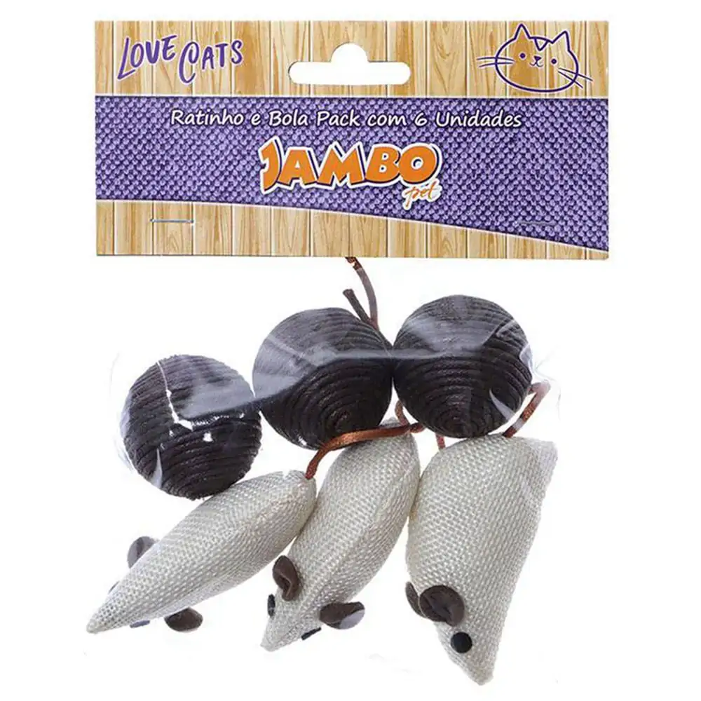 Brinquedo Cat Ratinho Bola Pack Jambo Para Gatos 6 Unidades