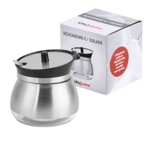 Açucareiro de INOX e Vidro com Colher 9X9CM Unyhome UD171002