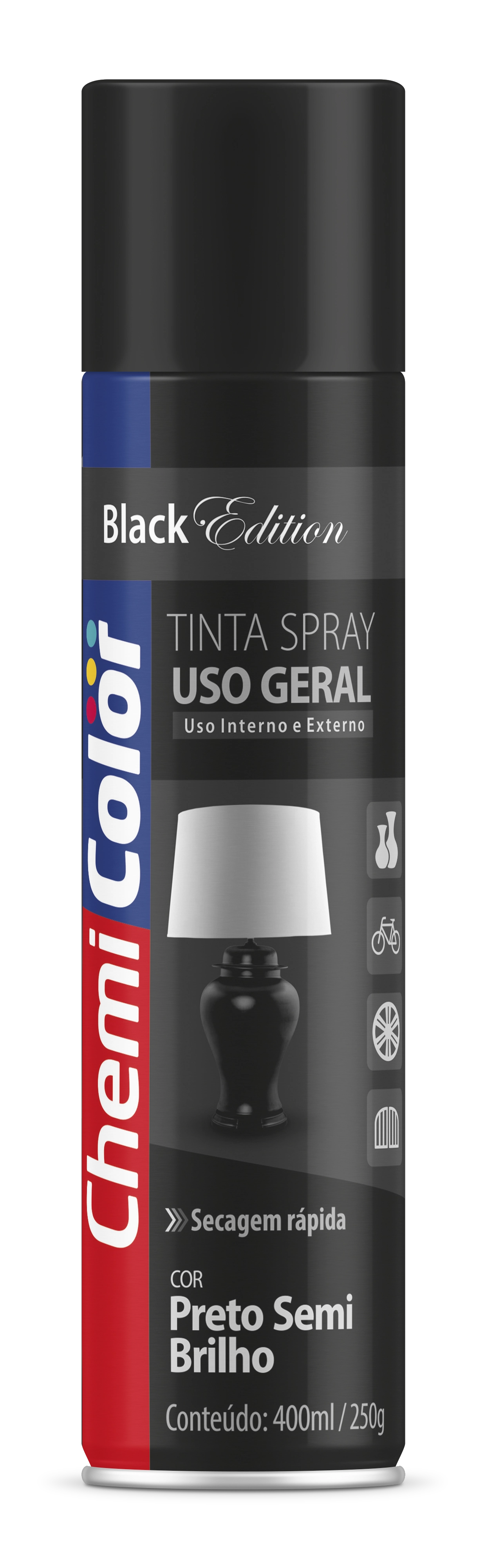 Tinta Spray Preto Semi Br 400ml X 250gr Chemicolor
