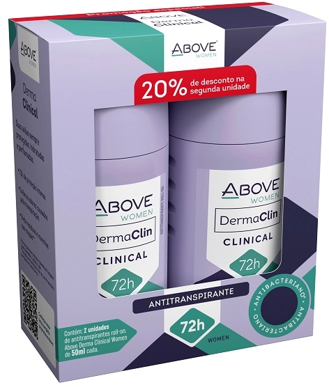 Pack Antitranspirante Roll On Above Women Derma Clinical 2 Unidades 50ml Cada Grátis 20 De Desconto