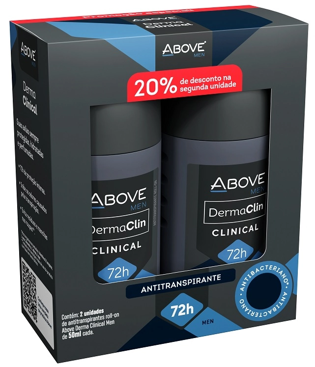 Pack Antitranspirante Roll On Above Men Derma Clinical 2 Unidades 50ml Cada Grátis 20 De Desconto Na